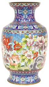 CHINESE CLOISONNE ENAMEL FLORAL BAULSTER VASE