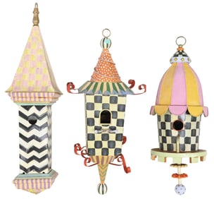 (3) MACKENZIE-CHILDS COURTLY CHECK PAINTED METAL BIRDHOUSES, 1 'PAGODA'