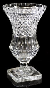 LARGE CUT-CRYSTAL THISTLE-FORM & DIAMOND-POINT VASE, 12"H