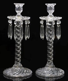 (2) FOSTORIA (ATTRIB.) 'COLONY' GLASS LUSTER CANDLESTICKS