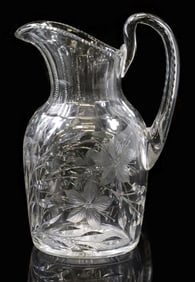 HAWKES FLORAL-ETCHED CUT CRYSTAL PITCHER