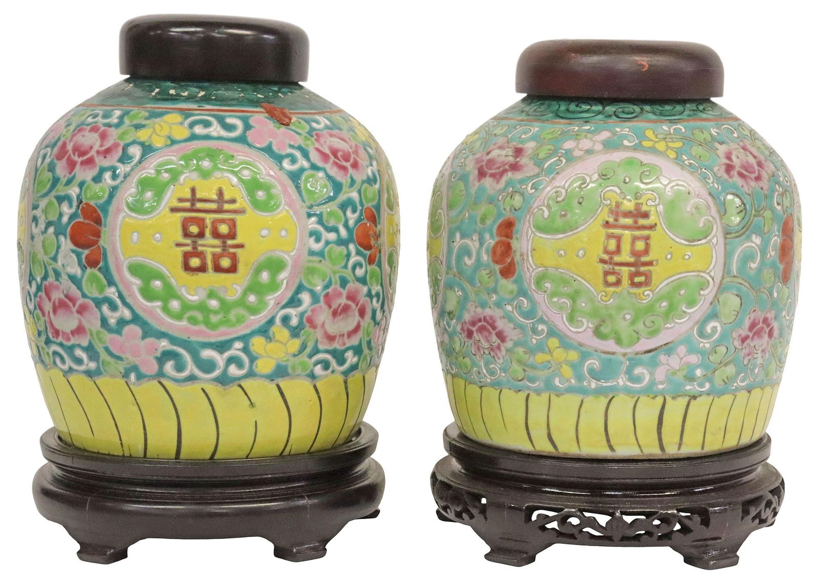 (2) CHINESE FAMILLE JAUNE 'DOUBLE HAPPINESS' GINGER JARS (1 of 3)