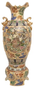 LARGE JAPANESE SATSUMA STYLE PARCEL-GILT URN ON STAND, 32.5"H