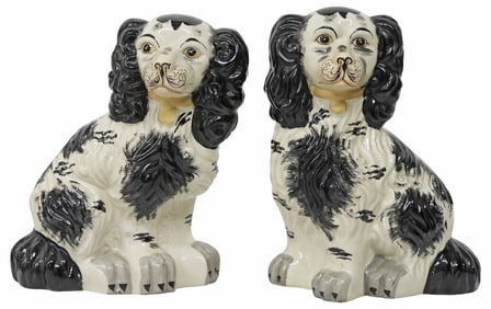 (2) ENGLISH STAFFORDSHIRE PARCEL-GILT MANTEL DOG SPANIELS