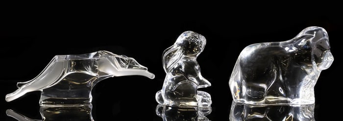 (3) ART CRYSTAL ANIMAL FIGURES/ PAPERWEIGHTS, WATERFORD, J.G. DURAND, & HOYA