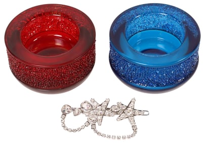 (3) SWAROVSKI CRYSTAL 'SHIMMER' TEA LIGHT HOLDERS & HAIR CLIP
