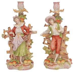 (2) DRESDEN SITZENDORF FIGURAL PORCELAIN CANDLESTICKS