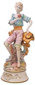 LARGE ITALIAN CAPODIMONTE PORCELAIN FIGURE, ROMEO WITH ROSE, 28"H