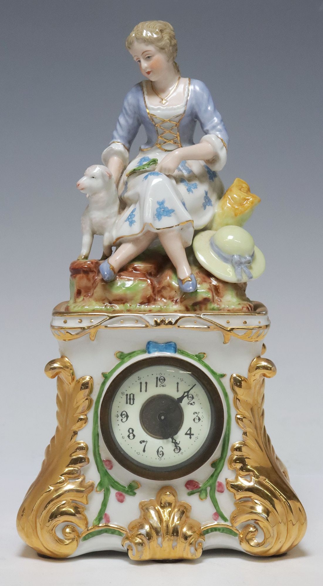 MEISSEN STYLE FIGURAL SHEPHERDESS PORCELAIN MANTEL CLOCK (1 of 7)