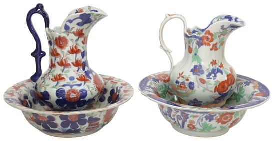 (4) DECORATIVE TRANSFERWARE PITCHERS & WASH BASINS