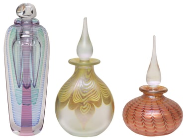 (3) STEVEN CORREIA, KIT KARBLER & MICHAEL DAVID ART GLASS PERFUME BOTTLES