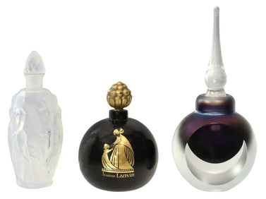(3) COLLECTION OF ART GLASS PERFUME BOTTLES, SABINO, VANDERMARK, & JEANNE LANVIN