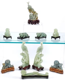 (10) CHINESE CARVED HARDSTONE MODELS OF ANIMALS & RUYI SCEPTER