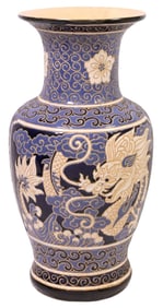 LARGE VIETNAMESE CERAMIC VASE WITH INCISED DRAGONS