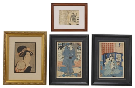 (4) FRAMED JAPANESE WOODBLOCK PRINTS, UTAGAWA KUNISADA & OTHER