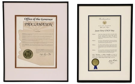 (2) JASON TERRY FRAMED ARIZONA & GEORGIA PROCLAMATIONS