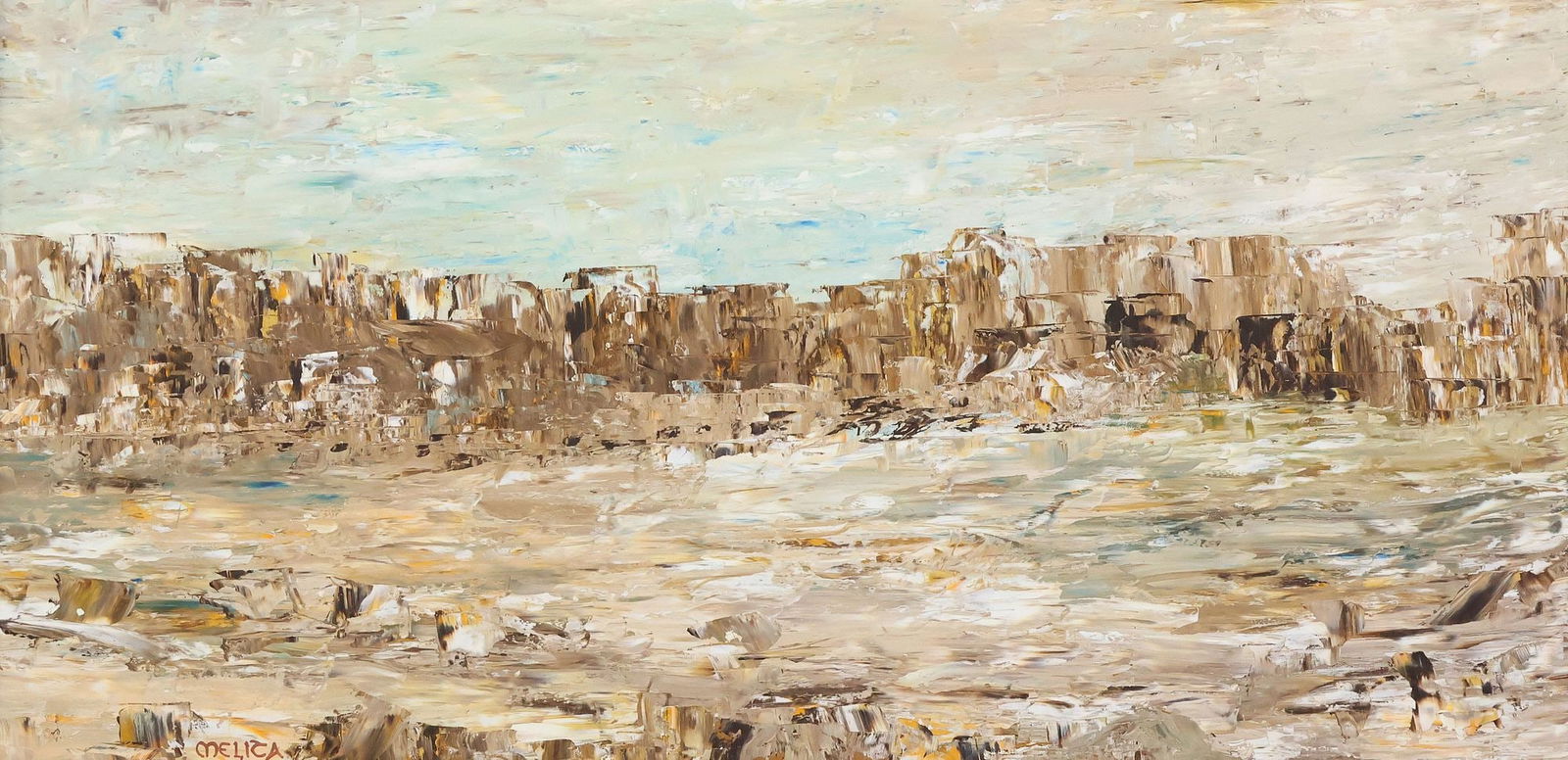 MELITA BROWNLOW (TEXAS, D.2016), DESERT LANDSCAPE PAINTING, 24" X 48" (1 of 4)