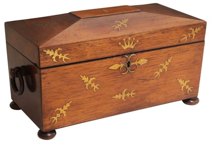 ENGLISH REGENCY BRASS-INLAID MAHOGANY TEA CADDY