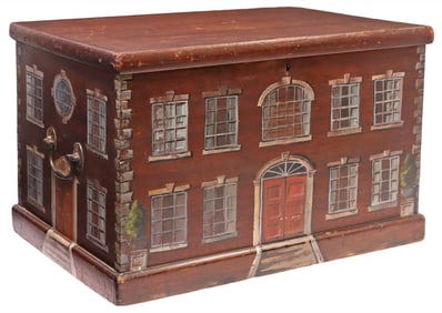 ENGLISH HOUSE FACADE PAINT-DECORATED WORK BOX