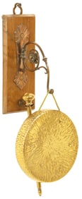 ENGLISH EDWARDIAN OAK & BRASS DINNER GONG