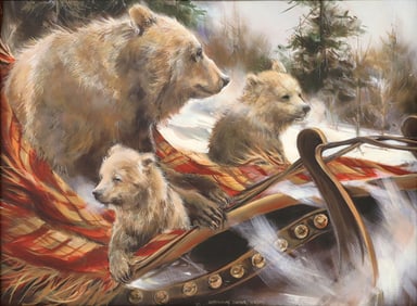 MARILYN DWYER-MASON (1943-2022) GICLEE PRINT, BEARS IN SLEIGH, 30" X 40"