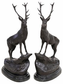 (2) AFTER JULES MOIGNIEZ PATINATED BRONZE STAGS