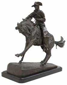 LARGE AFTER FREDERIC REMINGTON BRONZE SCULPTURE 'THE COWBOY'