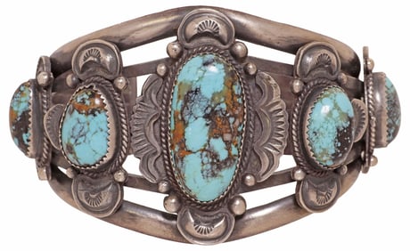 GILBERT TOM NAVAJO STERLING SILVER & TURQUOISE CUFF BRACELET