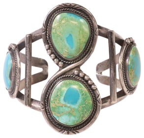NATIVE AMERICAN SILVER & TURQUOISE OPENWORK INFINITY CUFF BRACELET