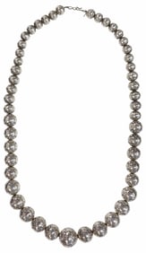 NATIVE AMERICAN SILVER STAMPWORK NAVAJO PEARLS NECKLACE