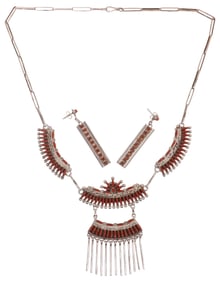 (2) ELEANOR WEEKA ZUNI (D.2012) SILVER & CORAL NEEDLEPOINT JEWELRY SET