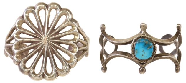 (2) NATIVE AMERICAN TUFA CAST STERLING & SILVER CUFFS