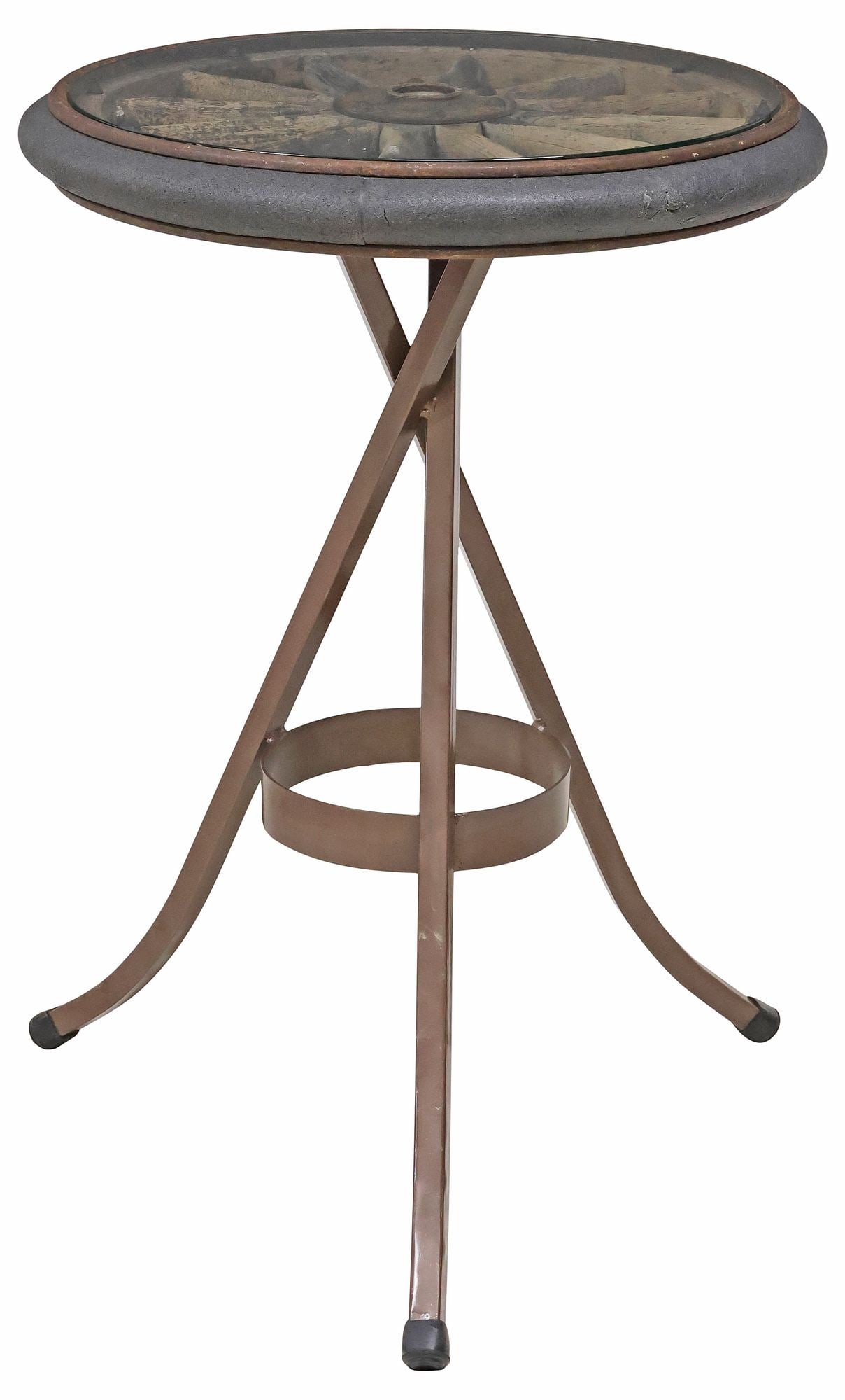 RUSTIC GLASS-TOP ANTIQUE SPOKED WHEEL CUSTOM CENTER TABLE (1 of 4)