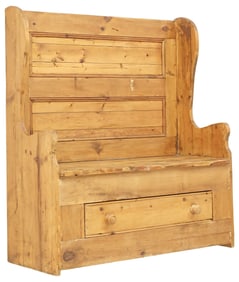 ENGLISH PINE HIGH-BACK WINGED SETTLE BENCH