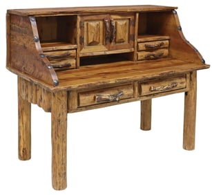 RUSTIC PINE LOG-LEG WRITING DESK, MEXICO