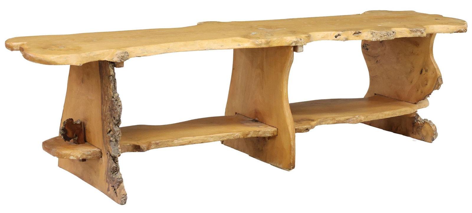 RUSTIC LIVE EDGE WOOD TRESTLE BENCH (1 of 4)