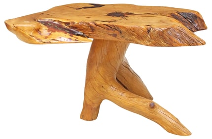 RUSTIC LIVE EDGE SLAB-TOP BURLWOOD COFFEE TABLE