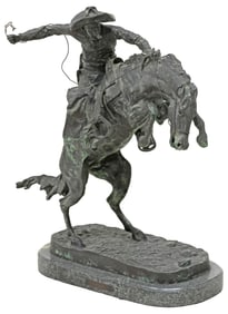 AFTER REMINGTON WESTERN BRONZE, 'BRONCO BUSTER,' 23"H