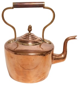 LARGE ENGLISH VICTORIAN COPPER & BRASS KETTLE, 18"H