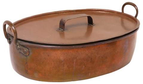 LARGE ENGLISH COPPER OVAL FISH KETTLE