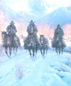 G. HARVEY (D.2017) FRAMED WESTERN PRINT, 'SNOWY CROSSING'