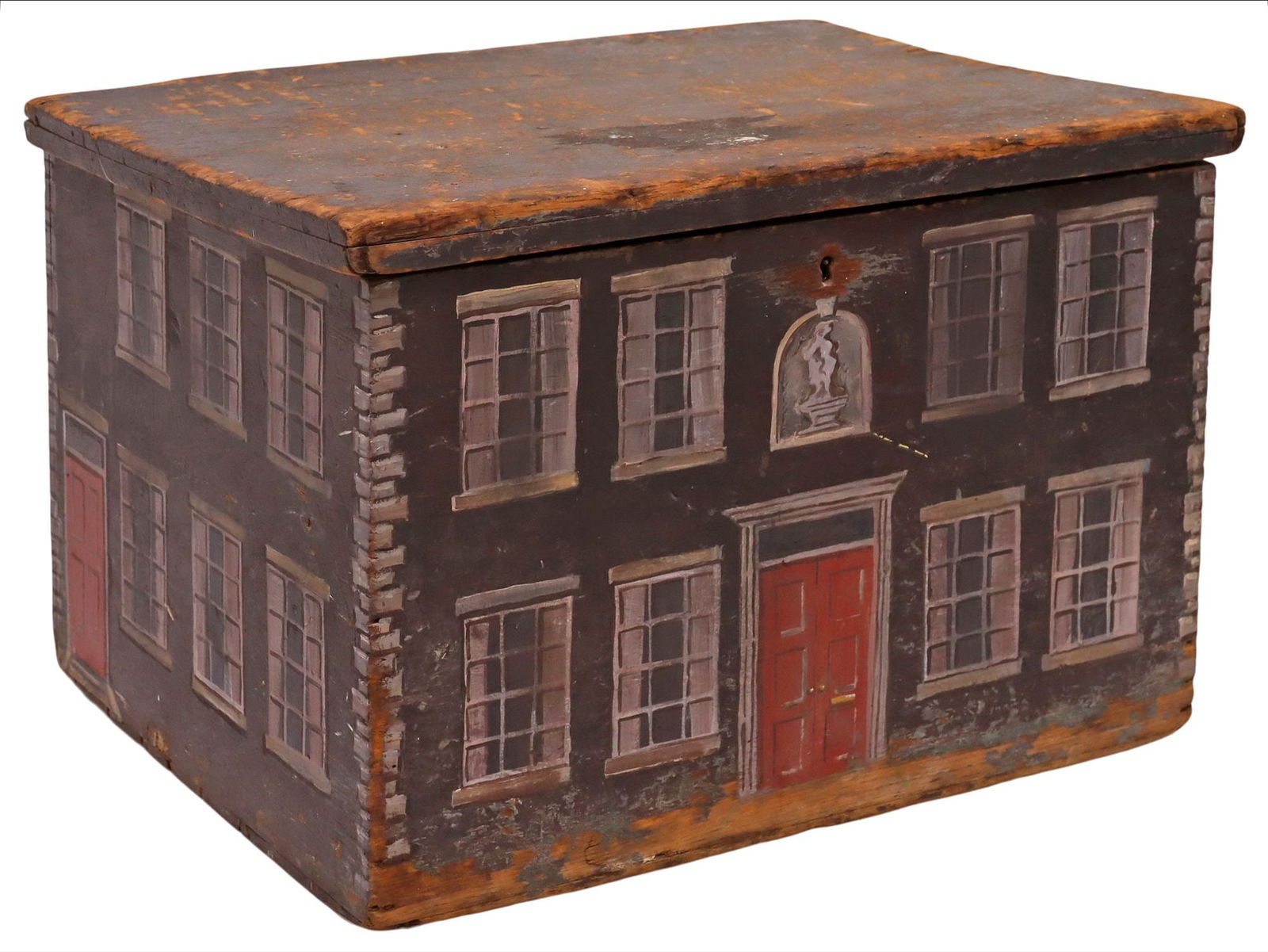 ENGLISH HOUSE FACADE PAINT-DECORATED WORK BOX (1 of 5)