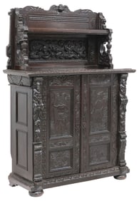FLEMISH EBONIZED CARVED OAK CUPBOARD