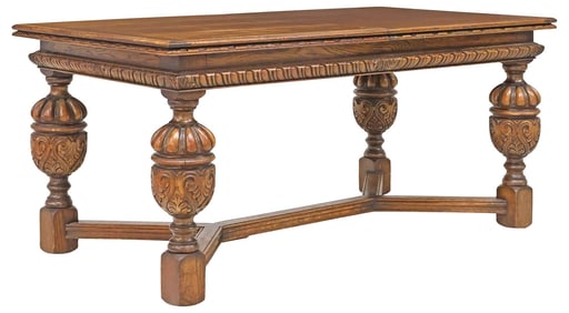 ENGLISH JACOBEAN REVIVAL OAK EXTENDING DINING TABLE