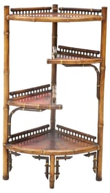 VICTORIAN AESTHETIC RED LACQUER CHINOISERIE BAMBOO CORNER STAND