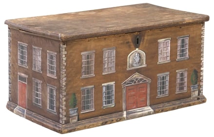 LARGE ENGLISH PAINT-DECORATED HOUSE FACADE WORK BOX