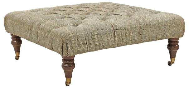 ENGLISH BUTTON-TUFTED HARRIS TWEED CASTLEBAY OTTOMAN