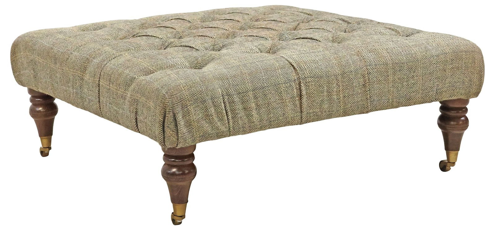 ENGLISH BUTTON-TUFTED HARRIS TWEED CASTLEBAY OTTOMAN (1 of 5)
