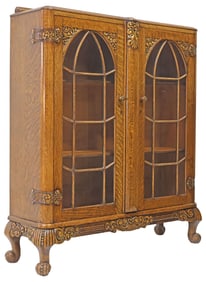 ENGLISH ART DECO CARVED OAK BOOKCASE
