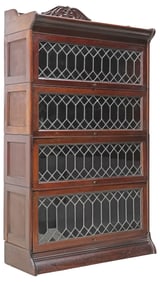 AMERICAN MAHOGANY & LEADED GLASS FOUR SECTION STACKING BOOKCASE